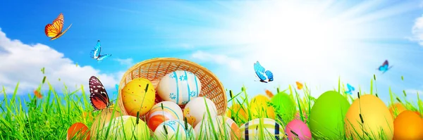 Composição Páscoa Com Ovos Decoração Festiva Feliz Páscoa — Fotografia de Stock