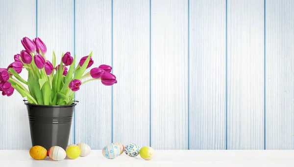 stock image Easter composition with tulips. Festive decoration. Happy Easter.