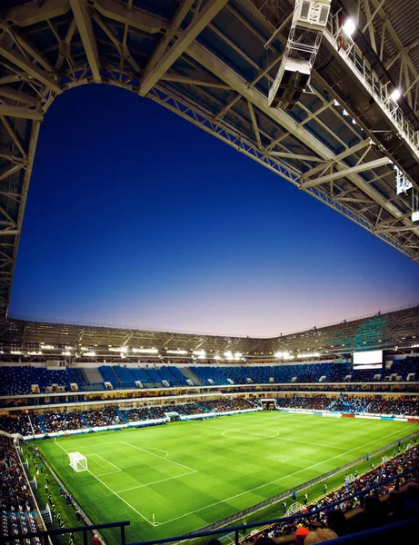 Футбольный Стадион Блестящие Огни Вид Поля Футбольная Концепция — стоковое фото