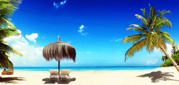 Дерев Яні Стільці Піщаному Пляжі Біля Моря Свято Фону — стокове фото