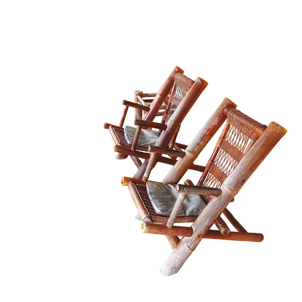 Cadeiras Madeira Praia Areia Perto Mar Fundo Férias — Fotografia de Stock