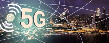 5G Fast speed wireless internet connection and technology concept. 3d illustration