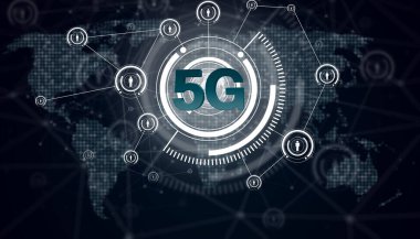 5G Fast speed wireless internet connection and technology concept. 3d illustration