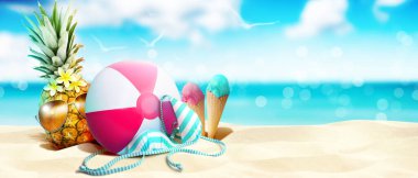 Komik ananaslı tropik yaz tatili konsepti.