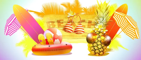 面白いパイナップルと熱帯夏休みのコンセプト — ストック写真