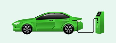 Elektrikli Araç Illustration vektörü. Bastır Yeşil Dünya vektör illüstrasyonunu kaydet