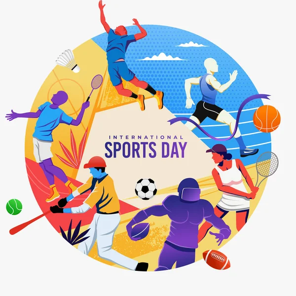 体育背景矢量 国际体育日图解 海报平面设计 横幅和传单模板 — 图库矢量图片