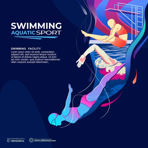 Úszás Sport Illusztráció Vektor Úszás Háttér Banner Poszter Szórólap Sablon — Stock Vector