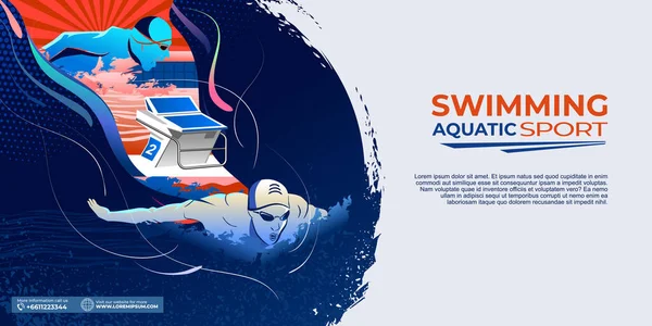 Schwimmen Sport Illustration Vector Schwimmhintergrund Für Banner Poster Und Flyer — Stockvektor