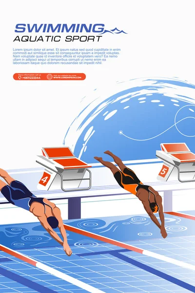 水泳スポーツイラストベクトル バナー ポスター チラシテンプレートの水泳の背景 — ストックベクタ
