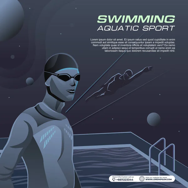 水泳スポーツイラストベクトル バナー ポスター チラシテンプレートの水泳の背景 — ストックベクタ
