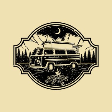 Hippi Kamp Logosu. Açık Kamp Vintage Logo Vektörü