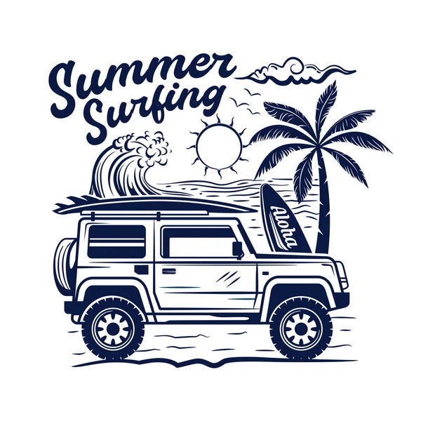Logo Surfingowe Summer Surfing Ilustracja Projektowanie Wektor — Wektor stockowy