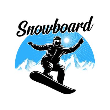 Snowboard logosu tasarımı. Kayak sporları silueti logo illüstrasyon vektörü