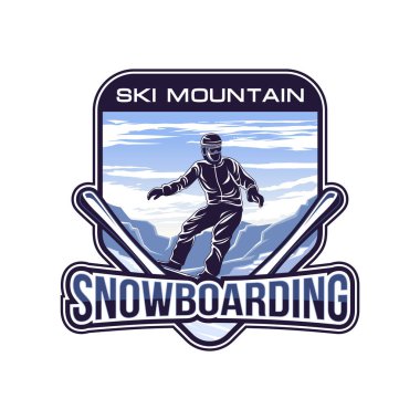 Snowboard logosu tasarımı. Kayak sporları silueti logo illüstrasyon vektörü