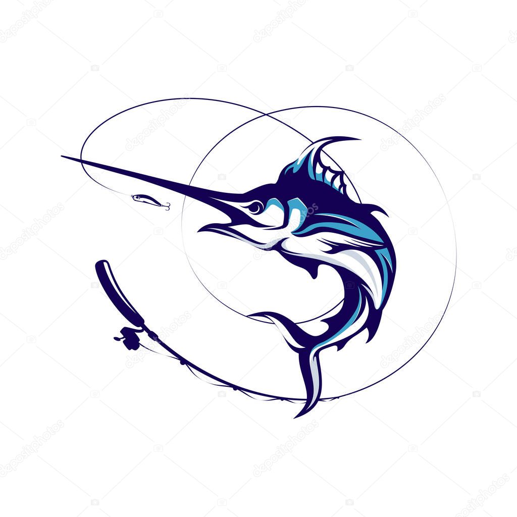 Marlin Fishing tournament logo template vector. Marlin Fish Jumping Illustration Logo design vector