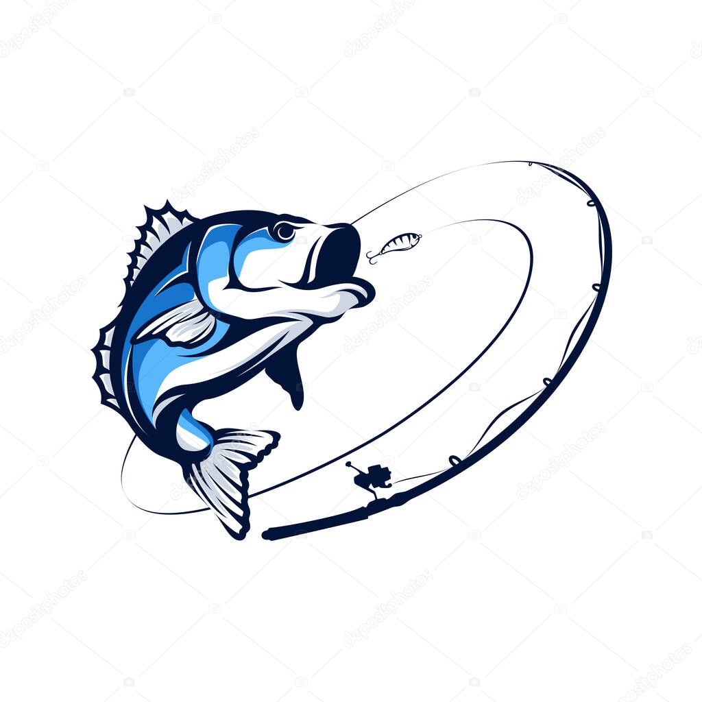 Bass Fishing tournament logo template vector. Bass Fish Jumping Illustration Logo design vector