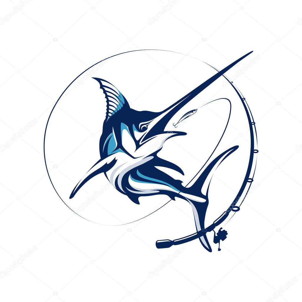 Marlin Fishing tournament logo template vector. Marlin Fish Jumping Illustration Logo design vector