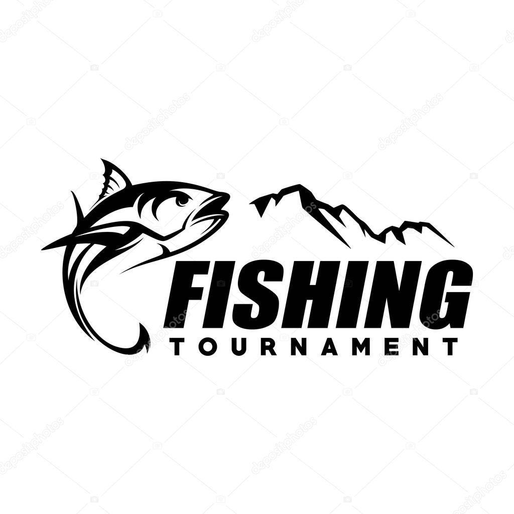 Fishing tournament logo template vector. Fish Jumping Illustration Logo design vector