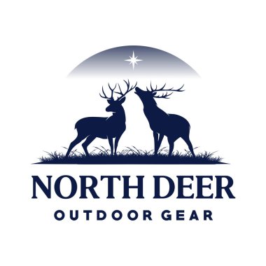 Geyik Logosu Şablonu Vektörü. Geyik açık hava vites logosu tasarımı İllüstrasyon vektörü