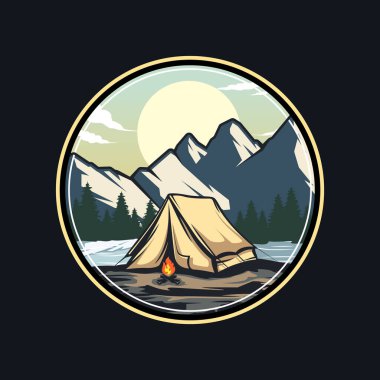 Dağ Macerası Logosu. Açık Kamp Vintage Logo Tasarım Vektörü
