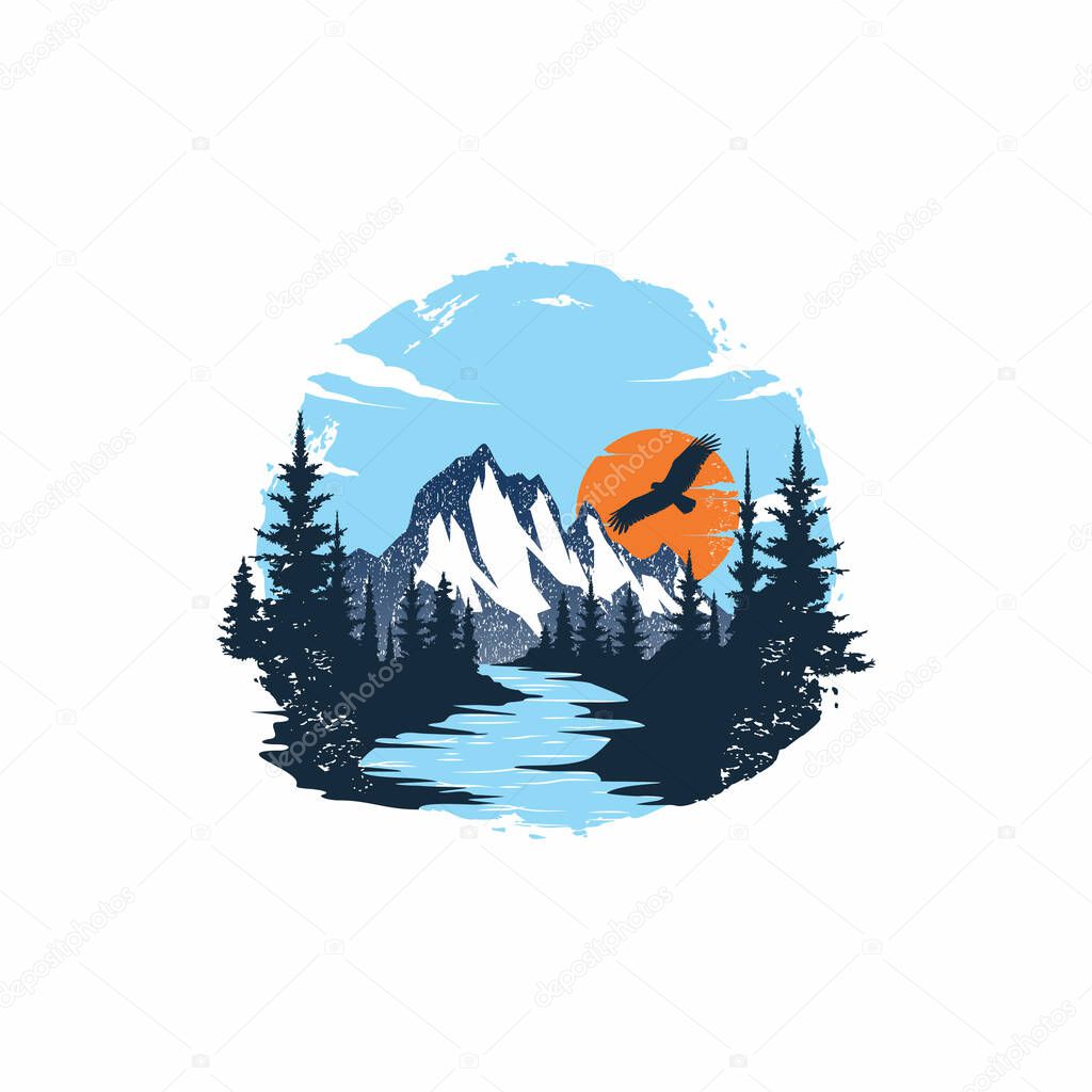 Outdoor Adventure Logo. Camping and Hiking Logo design Illustration Vector template