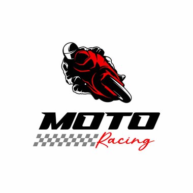 Moto Yarış Logosu Tasarımı. Motor Sporu İllüstrasyon Logo Vektörü şablonu