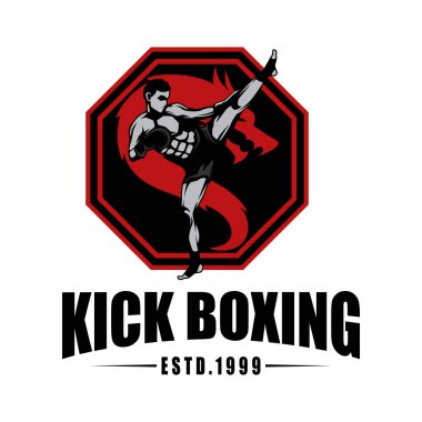 Kick Boks Logosu Tasarımı. Karışık Dövüş Sanatları Logosu İllüstrasyon Vektörü