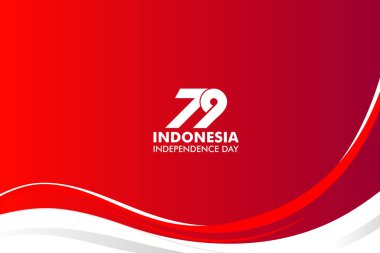 Endonezya Bağımsızlık Günü Bayrağı. Endonezya Cumhuriyeti 'nin 79. yıldönümü Bağımsızlık Günü afişi
