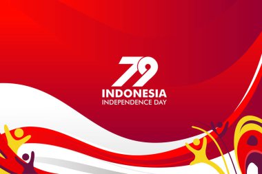 Endonezya Bağımsızlık Günü Bayrağı. Endonezya Cumhuriyeti 'nin 79. yıldönümü Bağımsızlık Günü afişi
