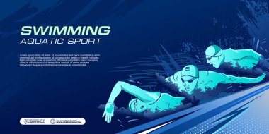 Yüzme Sporu İllüstrasyon Vektörü. Pankart, poster ve broşür için Yüzme Arkaplanı