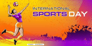 Voleybol Spor Arkaplan Vektörü. Uluslararası Spor Günü İllüstrasyonu. Hediye sertifikaları, afişler ve broşürlerin dekorasyonu için grafik tasarımı