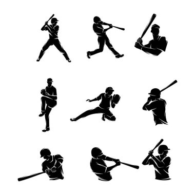 Beyzbol Silueti Çizim Logosu Tasarım Vektörü