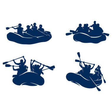 Rafting ve Kayak Logosu Tasarımı Siluet Çizim Vektörü