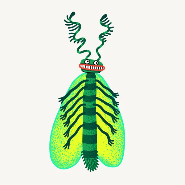 Söt Tecknad Vektor Monster Monster Karaktär Flyga Insekt Med Styv — Stock vektor