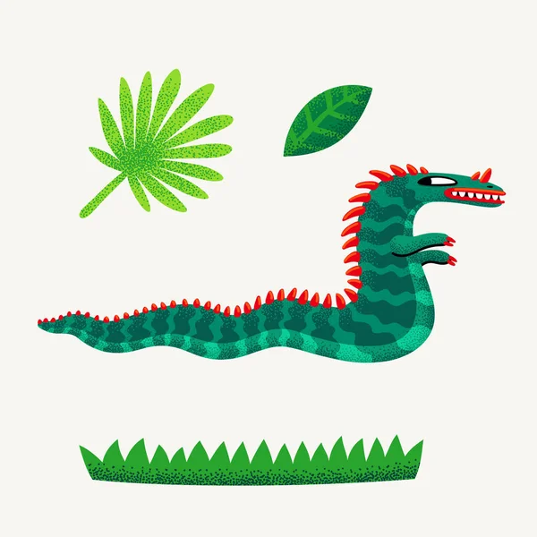 Cute Cartoon Vector Monster Monster Character Lizard Amphibian Stipple Texture — Stock Vector