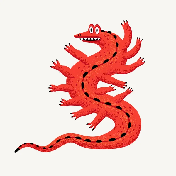 Cute Cartoon Vector Monster Monster Character Lizard Amphibian Stipple Texture — Stock Vector