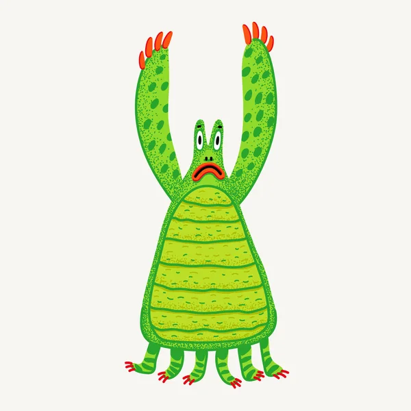 Cute Cartoon Vector Monster Green Sad Monster Character Stippled Texture — Stock Vector