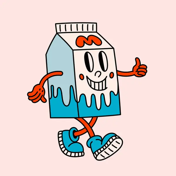 Retro Style Milk Box Cartoon Character Groovy Vintage 70S Milk — Stock Vector