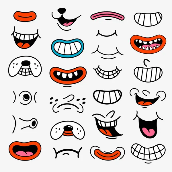 Retro Cartoon Funny Mouths Groovy Vintage 30S 60S 70S Smiley — Stock Vector