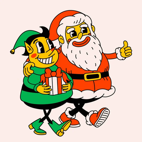 Retro Cartoon Santa Claus Christmas Elf Groovy Vintage 30S Funny — Stock Vector