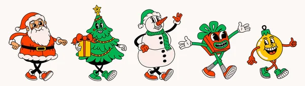 Eski Tarz Noel Çizgi Film Karakterleri Lerin Modası Geçmiş Komik — Stok Vektör