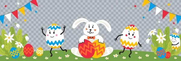 Feliz Bandera Pascua Con Conejito Huevos Plantilla Pascua Sobre Fondo Ilustración De Stock