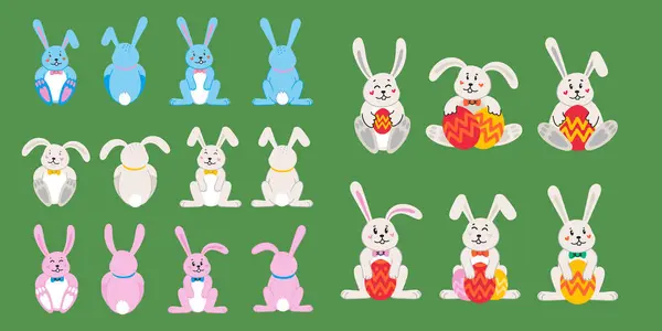 Feliz Pascua Conjunto Lindos Conejitos Sosteniendo Huevos Pascua Color Conejos Ilustraciones De Stock Sin Royalties Gratis