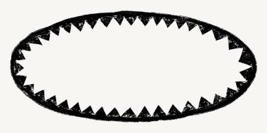 Yırtık kenarlı Grunge tarzı oval çerçeve. Yuvarlak şekilli, zikzak yırtılmış kenarlı. vektör kolajı yırtık kağıt parçası veya koyu arkaplanda eski boya lekesi silueti.