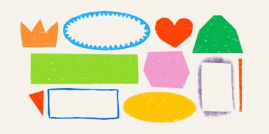 Kaba saba şekilli çeşitli desenlere sahip basit şekilli çıkartmalar. El yapımı vintage rozetler, afişler ve desenli diğer formlar. Elle çizilmiş bilgi vektörü koleksiyonu.