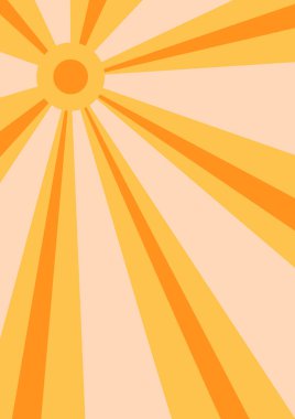 Güneş ışığıyla soyut psikedelik arka plan. Sıcak retro renkte harika ışınlar. Soyut y2k tarzında modaya uygun bir vektör dokusu. Poster ve resim baskıları için vektör grafiği