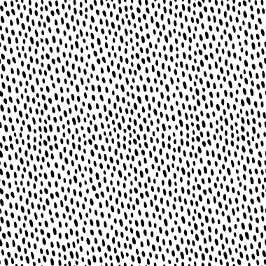 Dalmaçyalı benekli siyah beyaz desenli. Kalın düzensiz noktalar ve organik akışla el çizimi vektör dokusu. Soyut baskı, modern kumaş veya duvar kağıdı için ideal