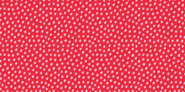 Polka noktalı, parlak kırmızı ve açık pembe noktalı, pürüzsüz desen. Oyuncu, kumlu nokta dokusuyla el çizimi vektör tasarımı. Şenlikli ambalaj kağıdı, eğlenceli kumaş ya da neşeli baskı için mükemmel..