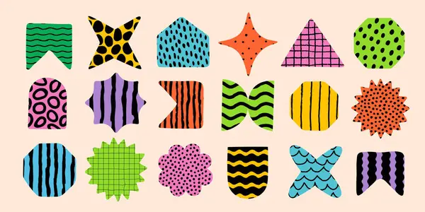 Renkli vektör tasarımında soyut retro biçimlere sahip şekil ögesi. Modern gaddar desenli çıkartmalar grafik projeler, ikon oluşturma, posterler, markalaşma ve yaratıcı dijital tasarım için mükemmeldir.